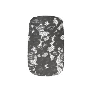 Pretty Floral Damask Flower Black White Classy Minx Nail Wraps
