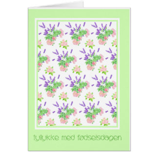 Pretty Floral Danish Language Greeting Birthday Cards