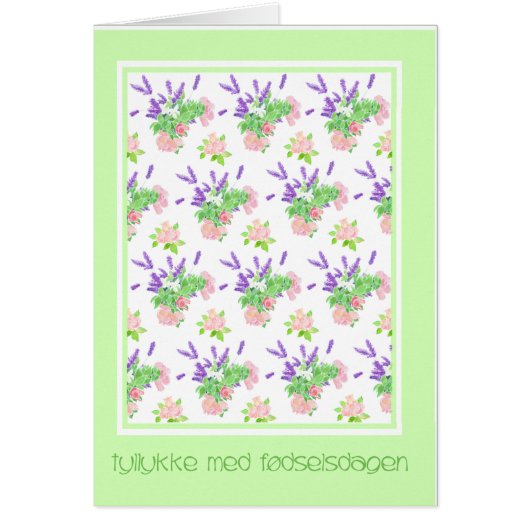 Pretty Floral Danish Language Greeting Birthday Cards (Front)