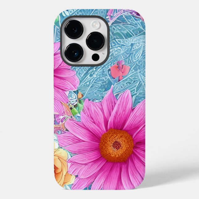 Pretty Floral Decorative iPhone 14 Pro case (Back)