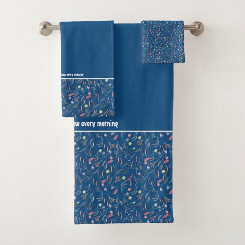 Pretty Floral DEEP BLUE Customizable Scripture Bath Towel Set