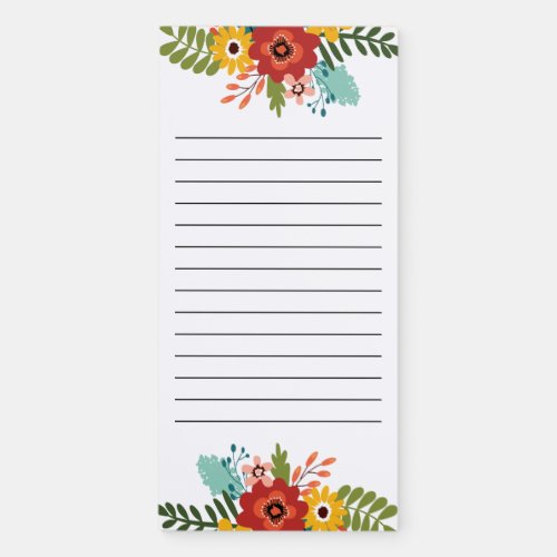 Pretty Floral Design Lined Blank Magnetic Notepad