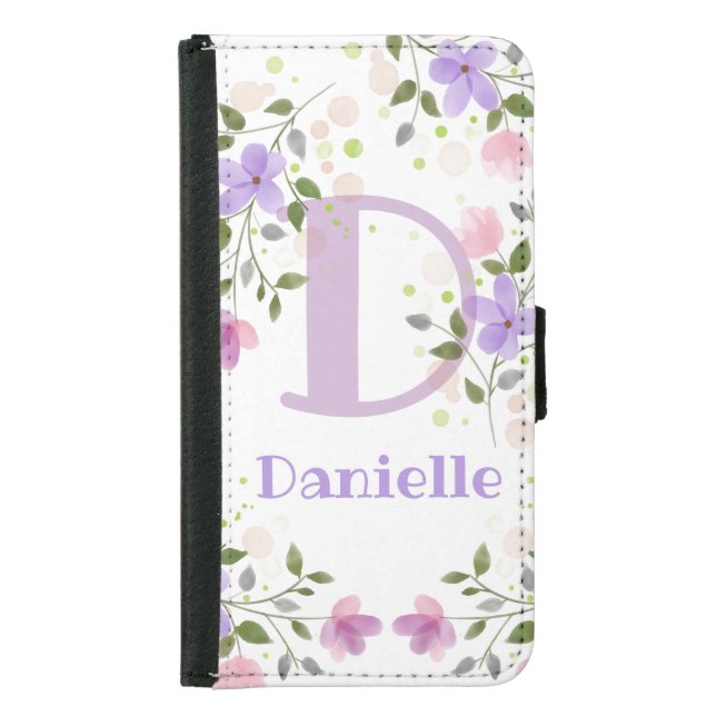 Pretty Floral Design Personalised Phone Wallet (Front)