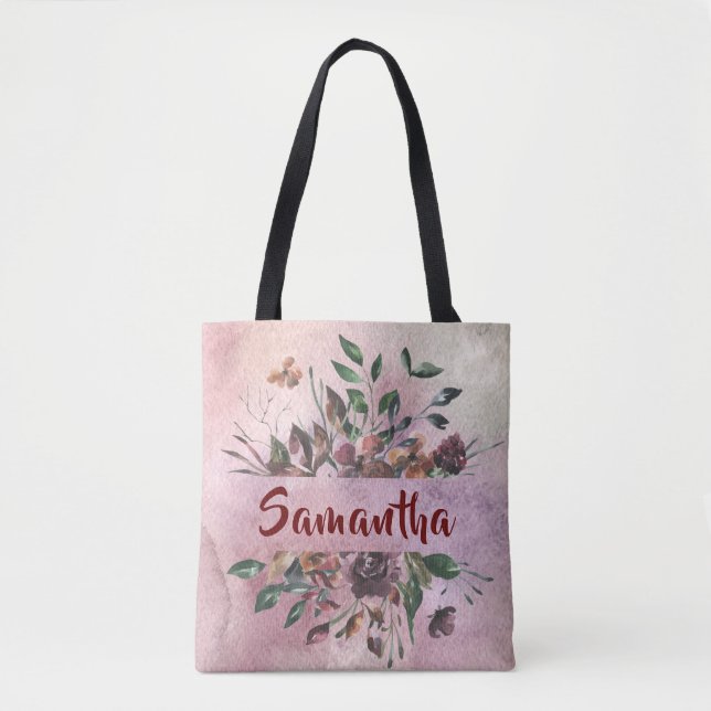 Pretty Floral Design with Name Tote Bag (Front)