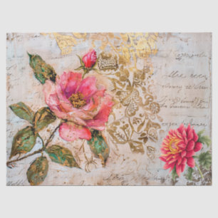Pretty Floral Distressed Vintage Rose Decoupage Tissue Paper