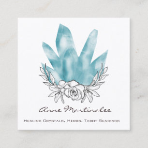 Pretty Floral Doodle Blue Crystals Square Business Card