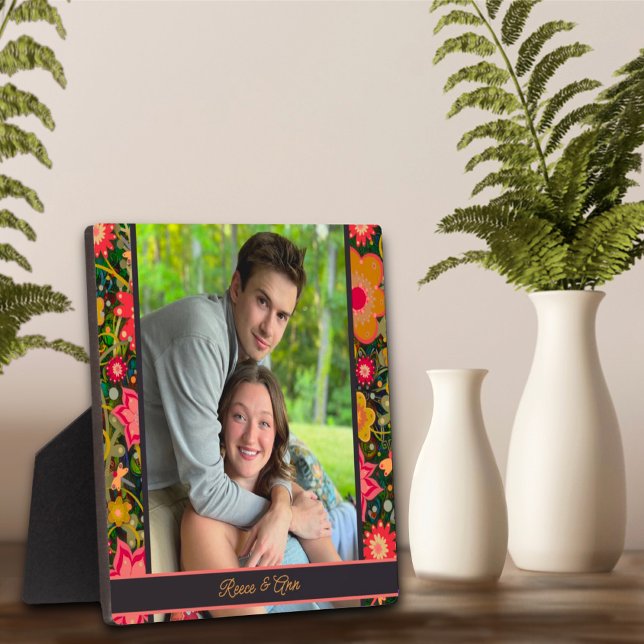 Pretty Floral Dragonfly Photo Customized Names Plaque (Creator Uploaded)