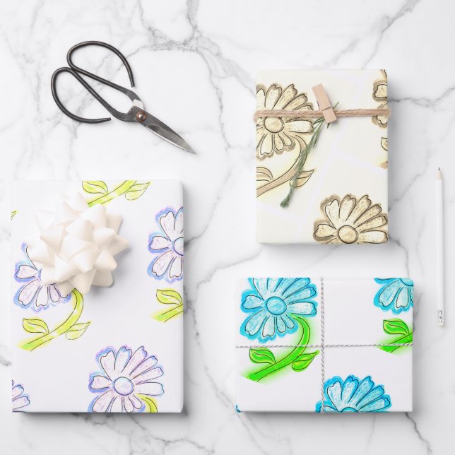 Pretty Floral Drawings  Wrapping Paper Sheets (Front)