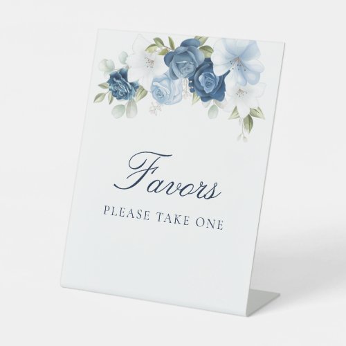 Pretty Floral Dusty Blue Bridal Shower Favors Pedestal Sign