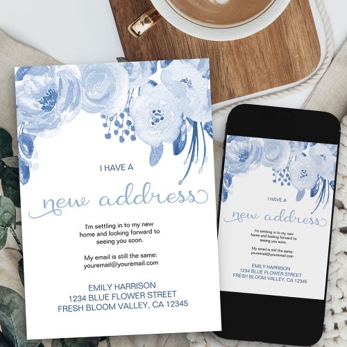 Pretty Floral Dusty Blue New Address Moving Announcement