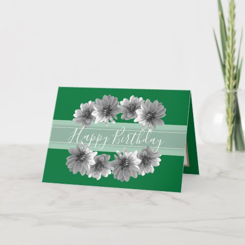 Pretty Floral Elegant Dahlia Flower Green Birthday Card