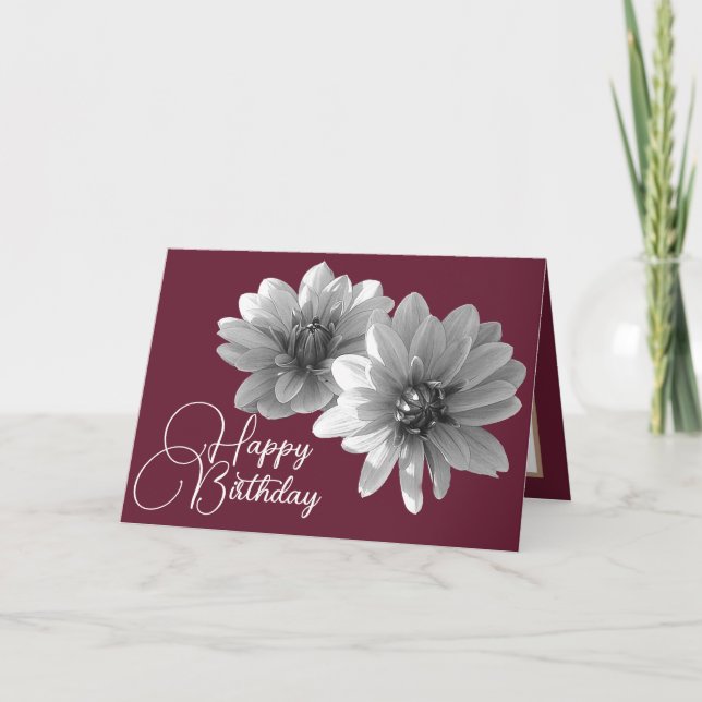 Pretty Floral Elegant Dahlia Flower Red Birthday Card (Front)