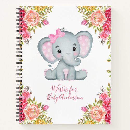 Pretty Floral Elephant Wishes for Baby Guestbook Notebook