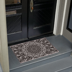 Pretty Floral Entry "MANDELA" Flower Gray Welcome Doormat
