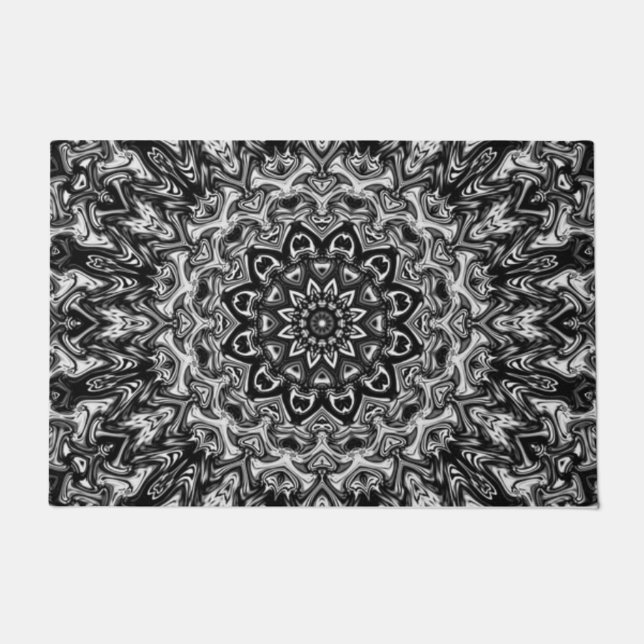 Pretty Floral Entry "MANDELA" Flower Gray Welcome Doormat (Front)