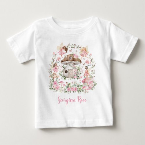 Pretty Floral Fairy Enchanted Forest Girl Name Baby T_Shirt