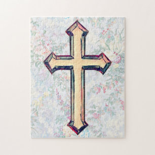 Pretty Floral Faith Cross Art Puzzle