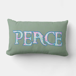 Pretty Floral Faux Applique Peace Text Design Lumbar Pillow
