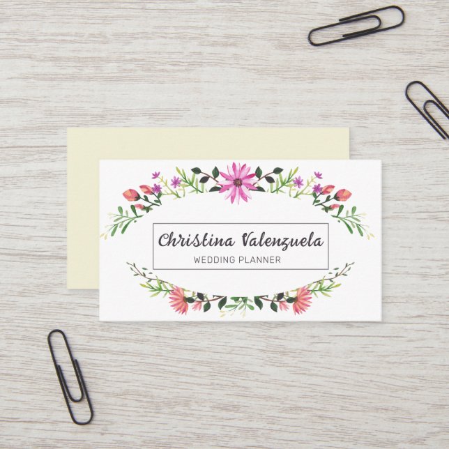 Pretty Floral Feminine Wedding Planner Business Card (Front/Back In Situ)