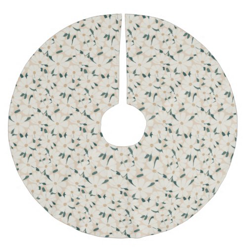 Pretty Floral Festive Cream and Green Flowers Brushed Polyester Tree Skirt