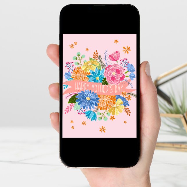 Pretty Floral Flower Bouquet Mother's Day Greeting Card (Front Digital)