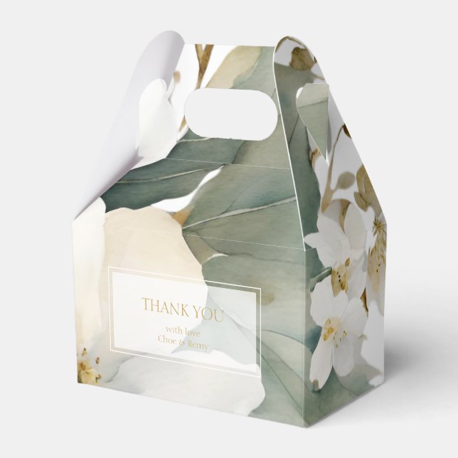 Pretty Floral Foliage Thank You Wedding Favor Box (Front Side)