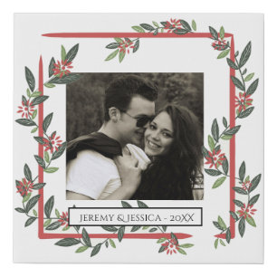 Pretty Floral Frame Custom Photo Personalised Faux Canvas Print