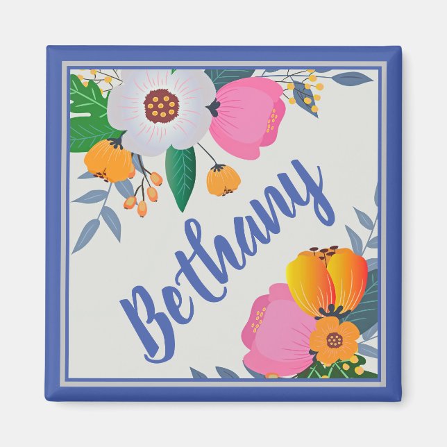 Pretty Floral Frame Personalised Magnet (Front)
