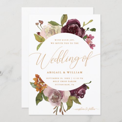 Pretty Floral Frame with Calligraphy Wedding Invitation