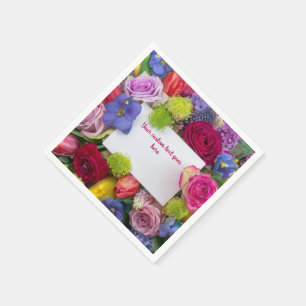 Pretty Floral Framed Roses Text Box Custom Napkins