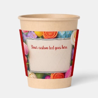 Pretty Floral Framed Roses Tulips Hydrangea Custom Coffee Cup Sleeve