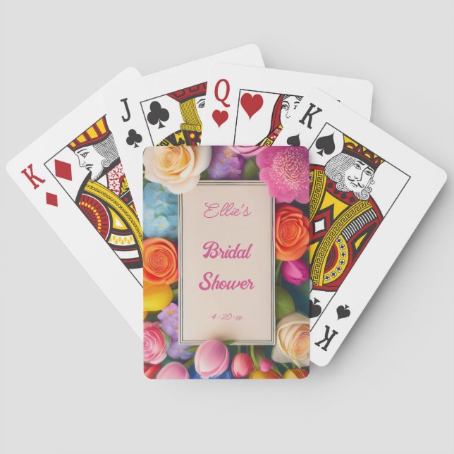 Pretty Floral Framed Roses Tulips Hydrangea Event  Poker Cards (Back)