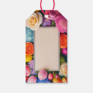 Pretty Floral Framed Roses Tulips Hydrangea Gift Tags