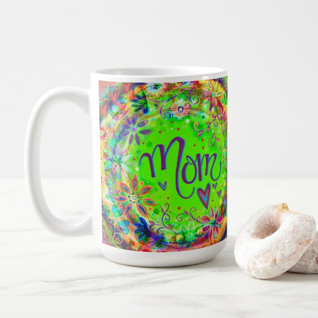 Pretty Floral Fun Trendy Mom Inspirivity Coffee Mug (With Donut)