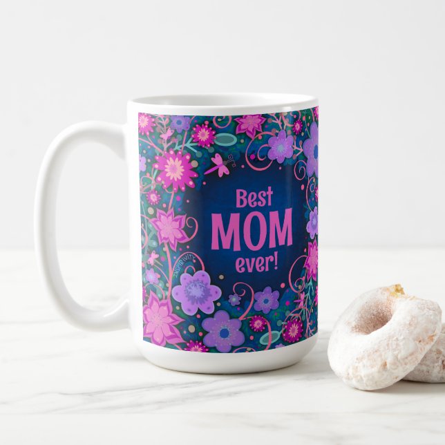 Pretty Floral Fun Trendy Mom Inspirivity Coffee Mug (With Donut)
