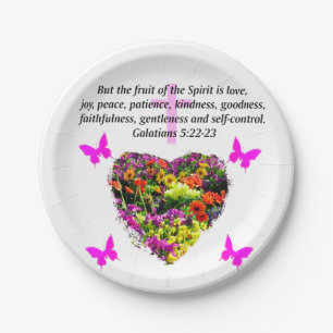 PRETTY FLORAL GALATIANS FRUITS OF THE SPIRIT PAPER PLATES