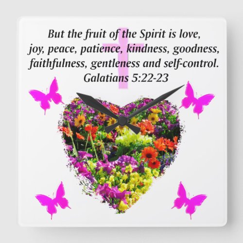 PRETTY FLORAL GALATIANS FRUITS OF THE SPIRIT SQUARE WALL CLOCK