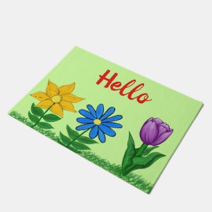Pretty Floral Garden Green Door Mat