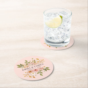 Pretty floral garden wedding favor round paper coaster