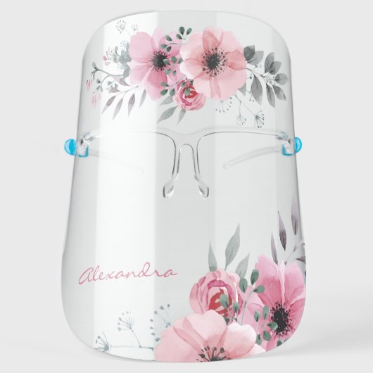 Pretty Floral Girly Personalized Face Shield (Front)