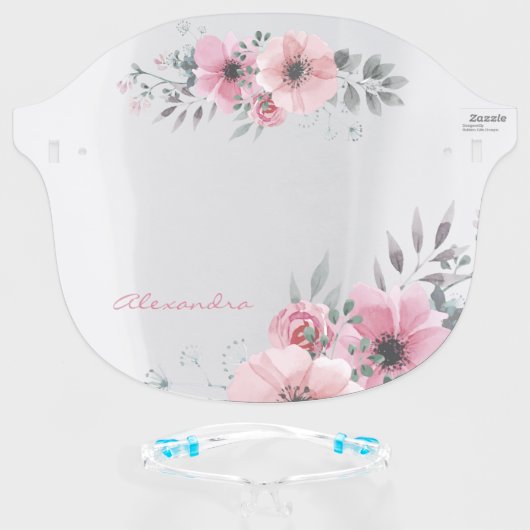 Pretty Floral Girly Personalized Face Shield (Front w/Glasses)