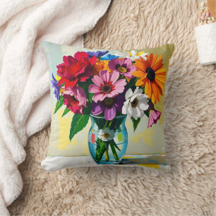 Pretty Floral Glass Vase Throw Pillow