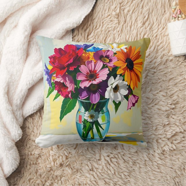 Pretty Floral Glass Vase Throw Pillow (Blanket)
