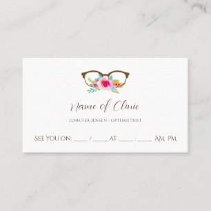 Pretty Floral Glasses Eye Exam Appointment Card