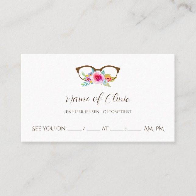 Pretty Floral Glasses Eye Exam Appointment Card (Front)