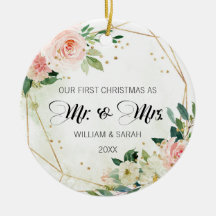 Pretty Floral & Gold Watercolor First Christmas