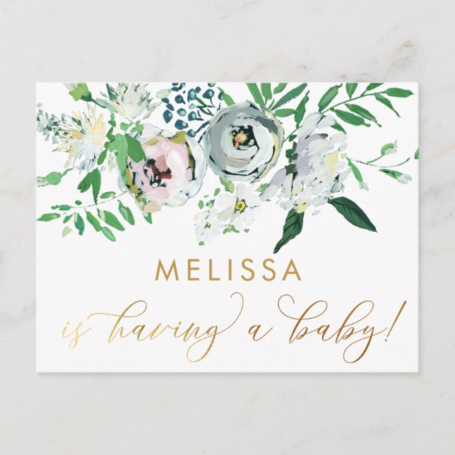 Pretty Floral Gouache Boho Flower Baby Shower Postcard (Front)