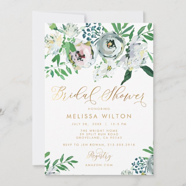 Pretty Floral Gouache Boho Flower Bridal Shower Invitation (Front)