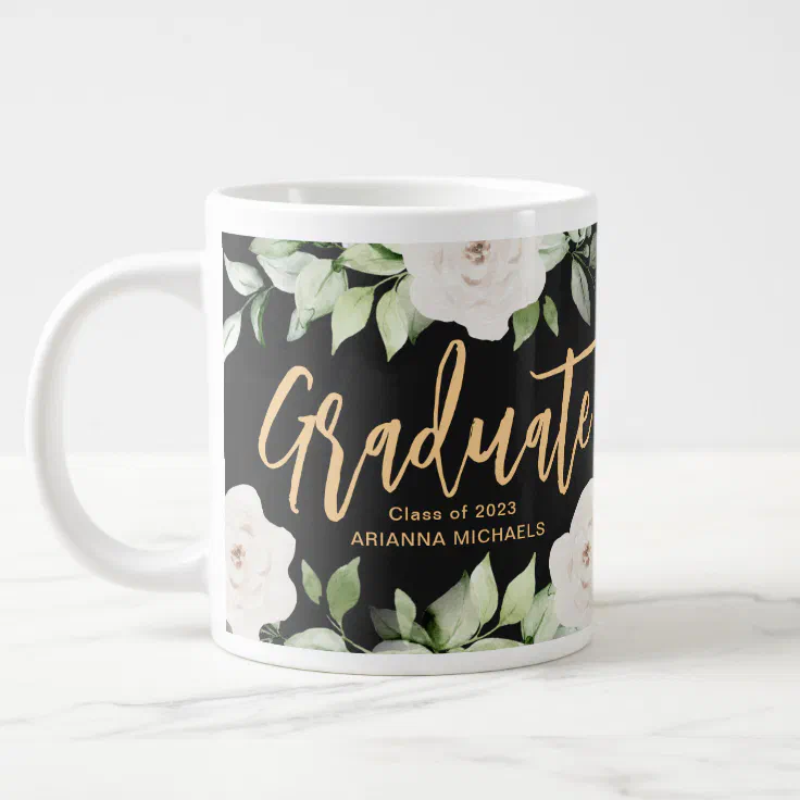Pretty Floral Graduate Script 2023 Photo Black Giant Coffee Mug