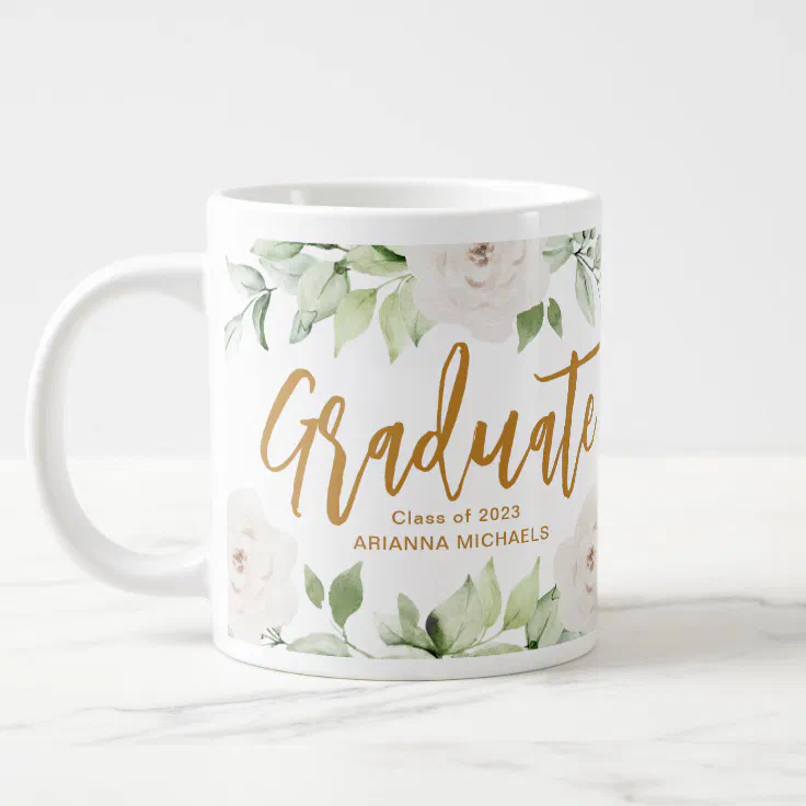 Pretty Floral Graduate Script 2023 Photo Giant Coffee Mug
